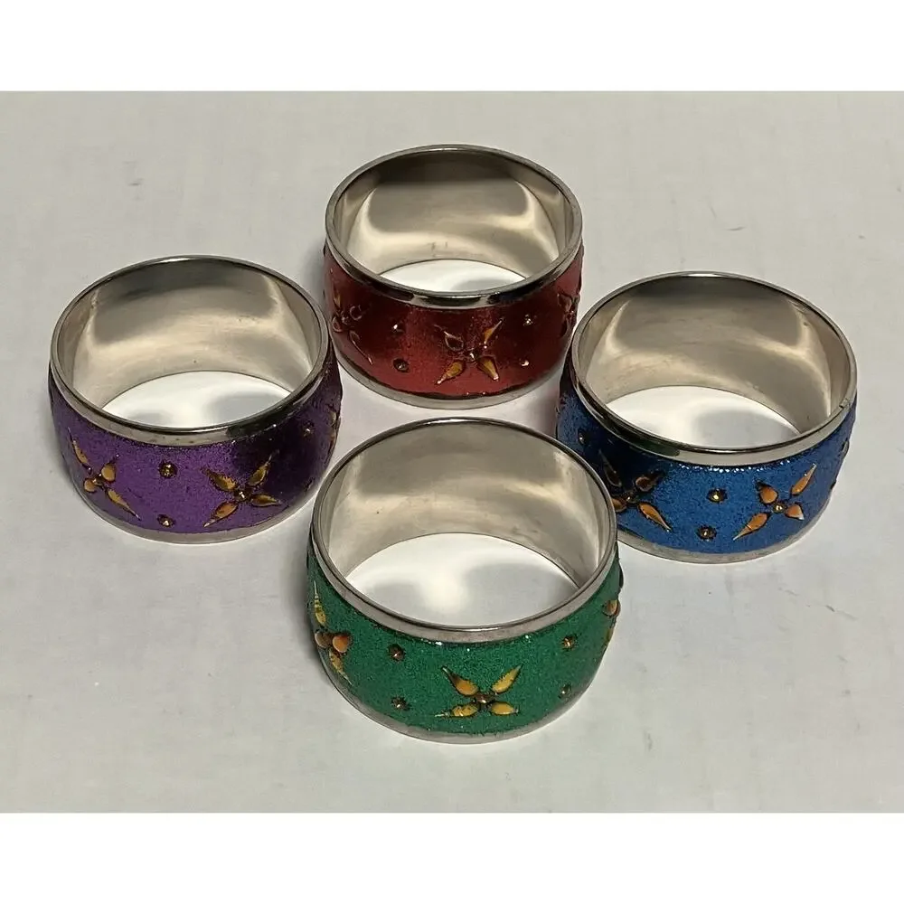 Pier 1 Imports Nickel-Plated Glittered Napkin Rings Multicolored Set of 4
